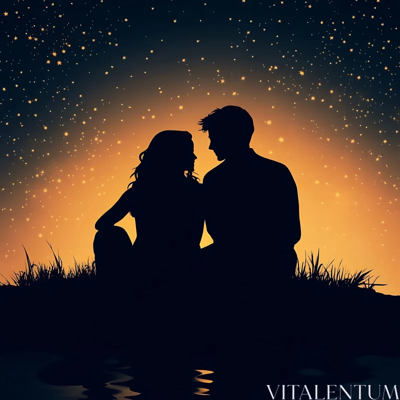 Starry Night Love: A Couple's Silhouette AI Image