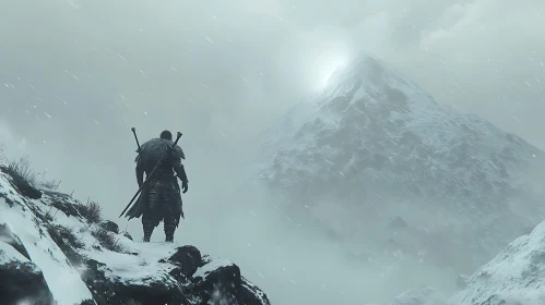 Lone Warrior in Winter Landscape