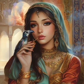 Serene Woman with Bird in Artistic Portrait