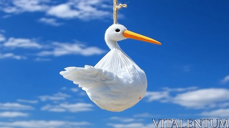 Hanging Stork Figure Against Blue Sky AI Image