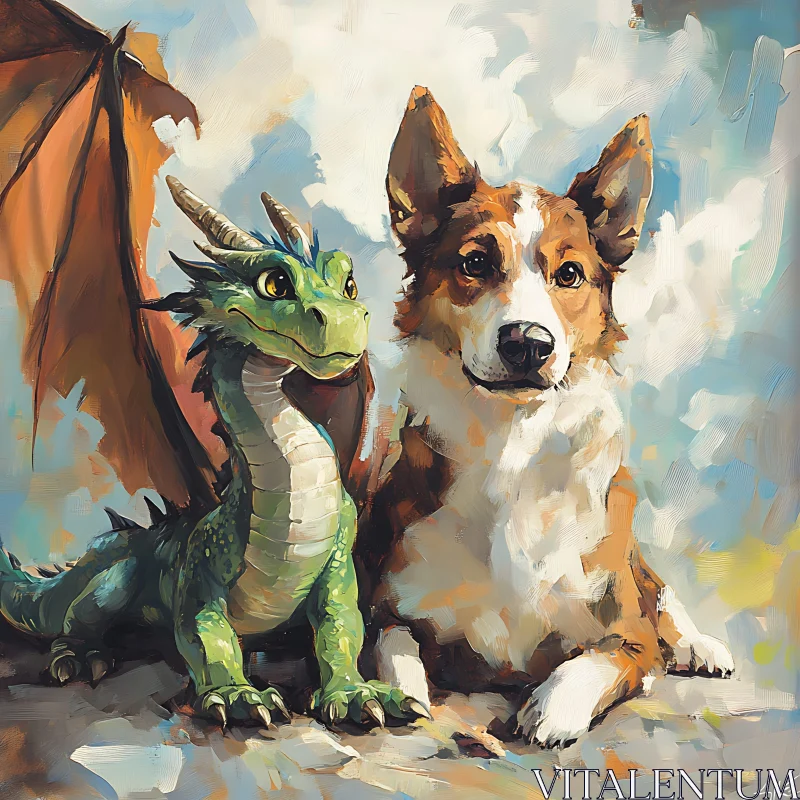 AI ART Corgi and Dragon Playful Portrait