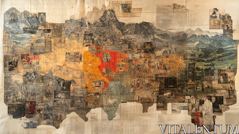 AI ART Abstract Map Collage with Vintage Imagery