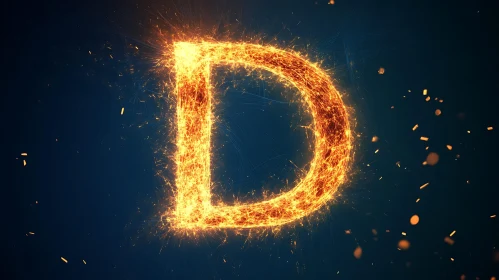 Blazing 'D' Letter with Fiery Embers in Dark Setting