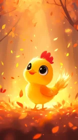 Chick Surrounded by Autumn Leaves