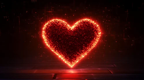 Glowing Heart Pixel Art on Dark Surface