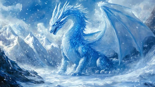 Frozen Dragon Perched on Snowy Peaks