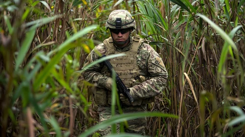 Soldier Portrait in Camouflage Uniform