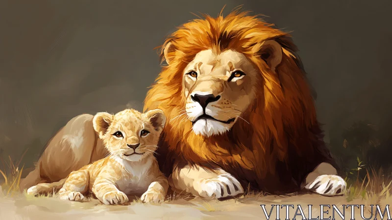 Lion with Cub in the Wild AI Image