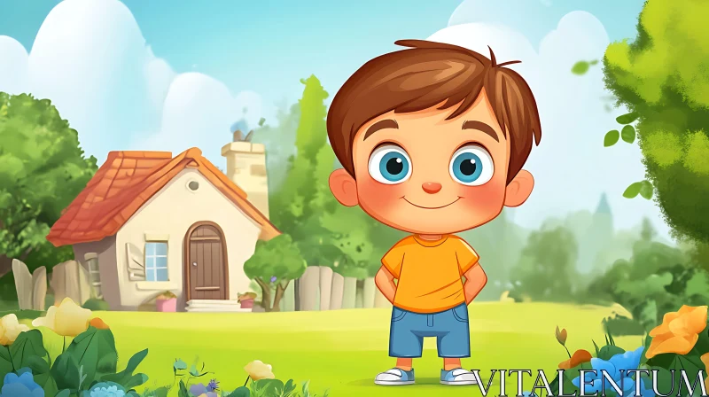 Smiling Boy Cartoon Character AI Image