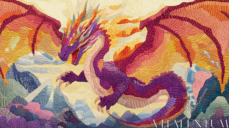 Fantasy Dragon Embroidery Art AI Image