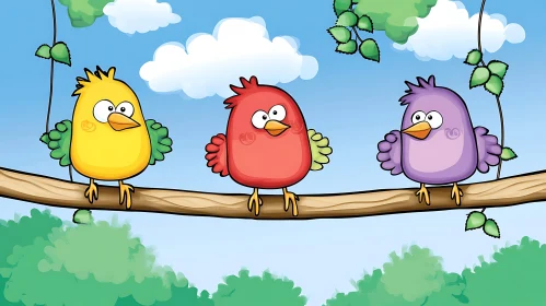 Colorful Cartoon Birds Illustration