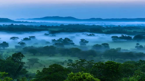 Tranquil Green Valley Under Morning Mist