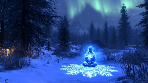 Snowy Forest Meditation with Northern Lights