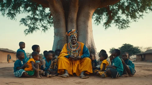 Children Listening to Stories under Tree