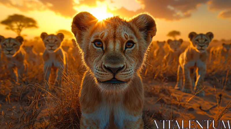 AI ART Golden Hour with Lion Cubs