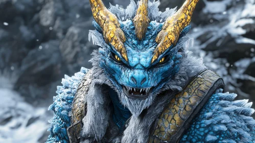 Icy Blue Dragon with Golden Horns