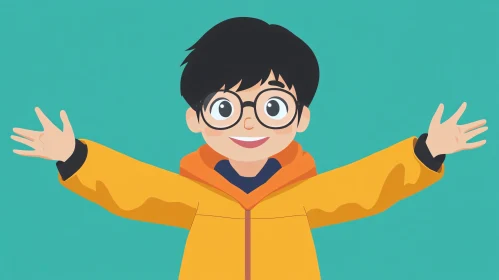 Whimsical Boy Character with Glasses Illustration