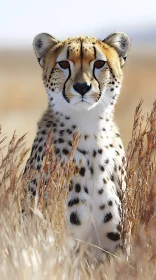 Cheetah Poised in Tall Grass