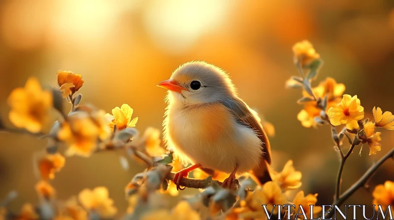 Bird with Yellow Flowers AI Image