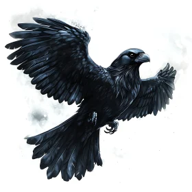 Black Raven Soaring Art