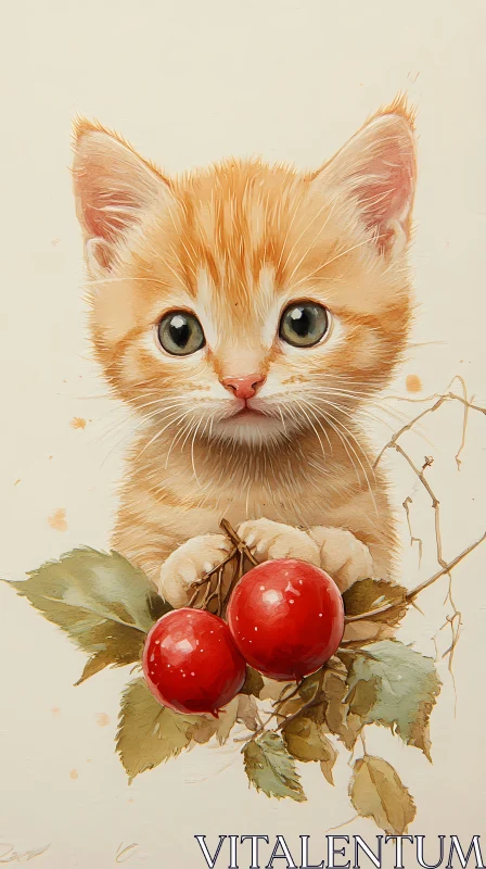 AI ART Kitten and Berries Art