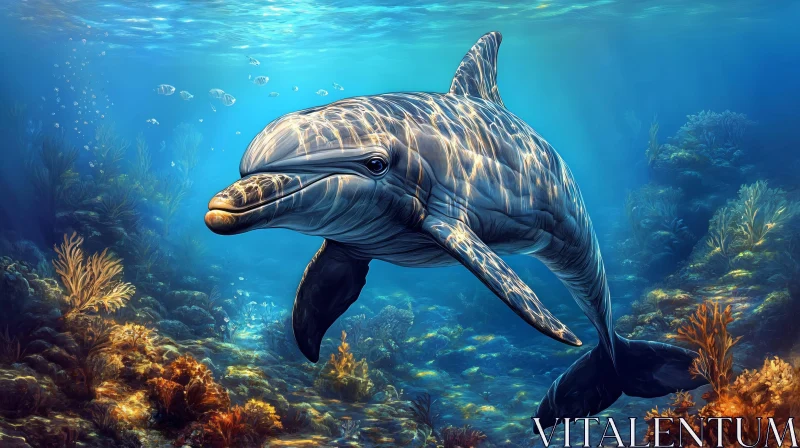 Dolphin in Vibrant Underwater World AI Image