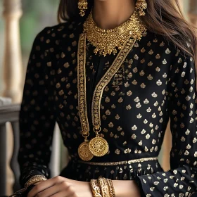 Golden Accents on Black Dress