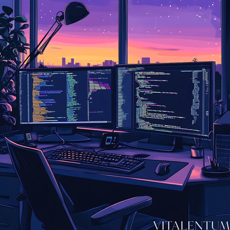 Coding Setup at Sunset AI Image