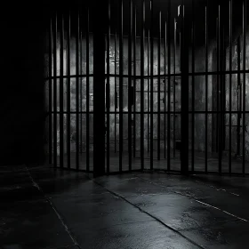 Dark Jail Cell with Metal Bars