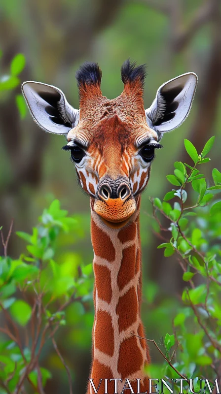 Giraffe Peeking Through Forest AI Image