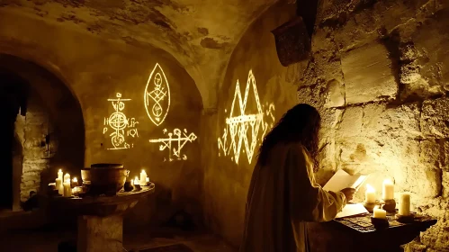 Candlelit Reading in Stone Chamber