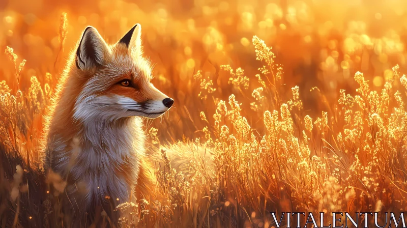 Wild Fox Amidst Golden Grasses AI Image