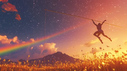 Fantasy Field with Rainbow and Silhouette