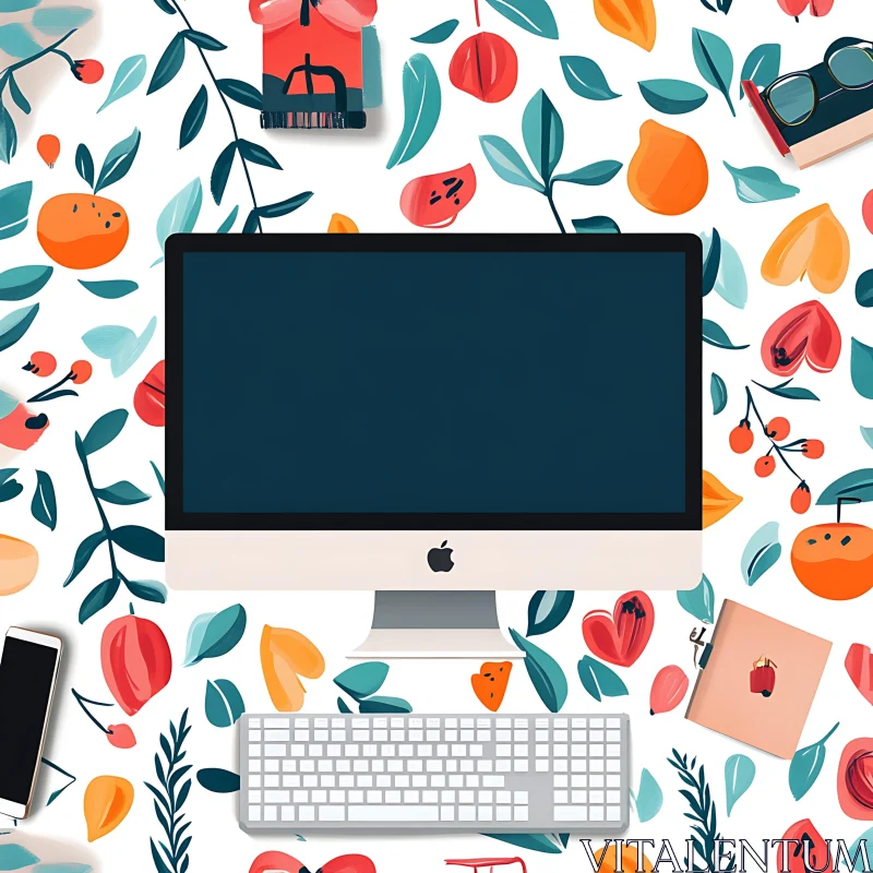 Abstract Floral Workspace Design AI Image