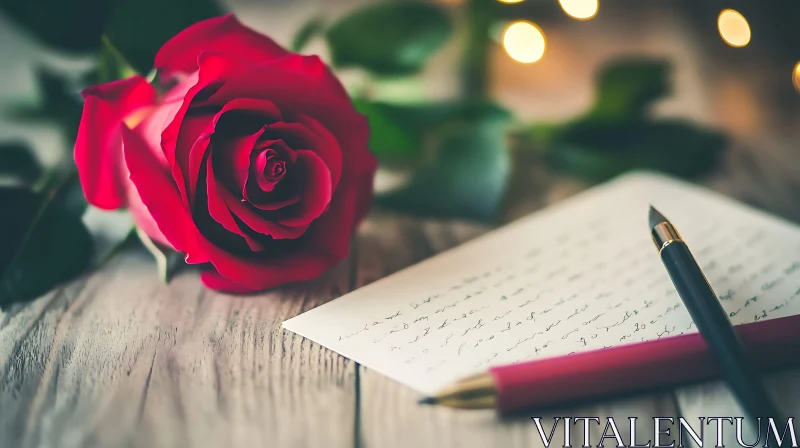 A Red Rose Accompanies a Love Letter AI Image