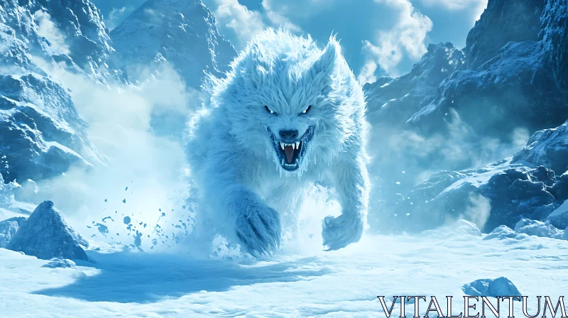 AI ART Arctic Wolf Attack in Snowy Mountains