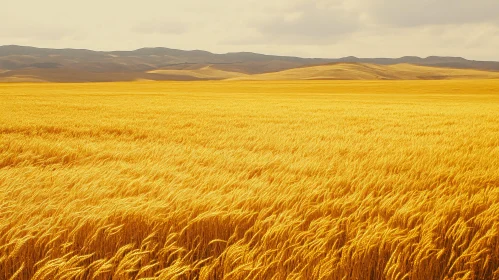 Serene Wheat Field and Hills