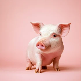 Endearing Piglet Portrait on Pink Backdrop