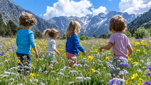 Kids Playing in Mountain Meadow