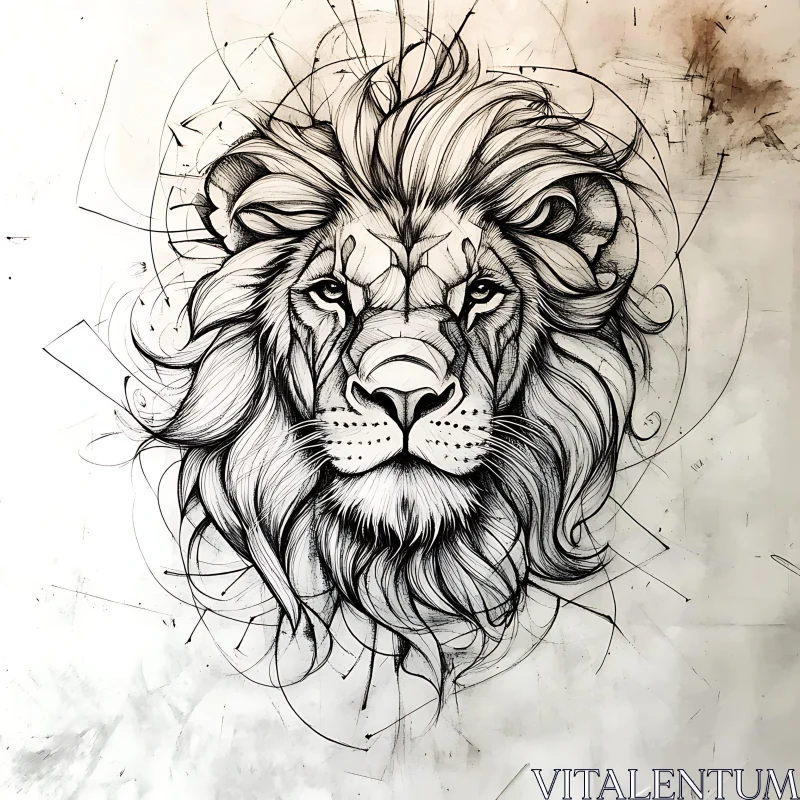 AI ART Monochrome Lion Drawing