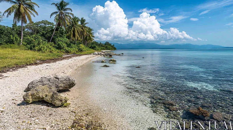 AI ART Idyllic Tropical Shoreline with Palm Trees