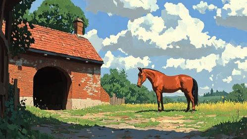 Tranquil Equine Landscape Painting