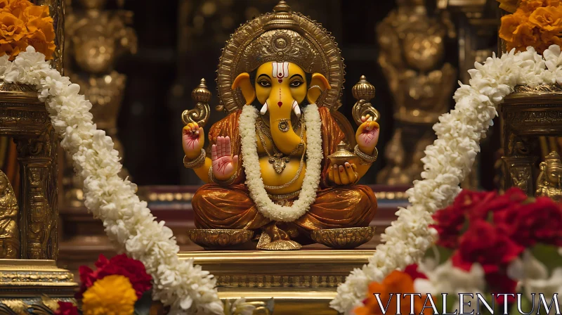 Ganesha Idol with Flowers AI Image