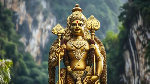 Regal Gold Statue of Hindu God