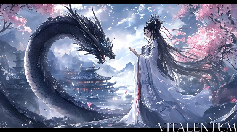 Serene Woman with Dragon AI Image