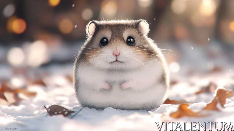 AI ART Charming Hamster Amidst Snow and Leaves