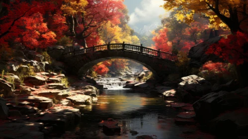Arcadian Landscape: Autumn Bridge Among Trees