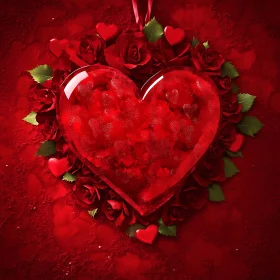 Glass Heart and Roses Still Life
