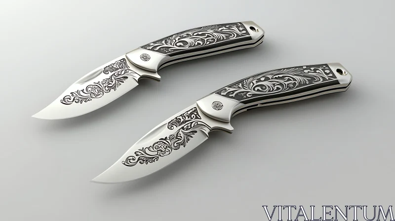 Ornate Silver Knives with Engraved Details AI Image