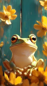 Frog and Flowers Colorful Scene